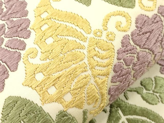 平和屋着物●西陣 河合美術織物謹製 六通柄袋帯 唐織 花蝶文 正絹 逸品 CABN3631dy