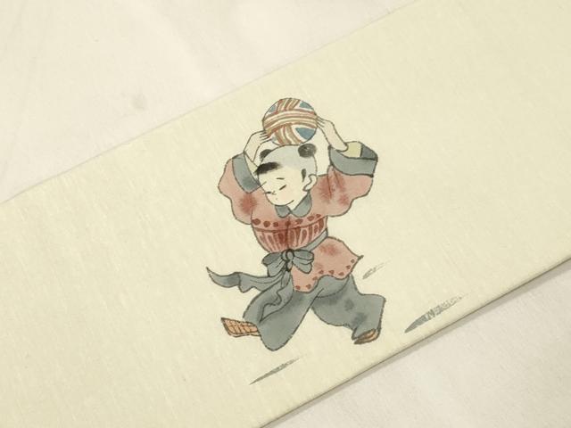 平和屋着物●九寸名古屋帯 作家物 紬地 鞠と唐子の図 正絹 逸品 CABN3676dy