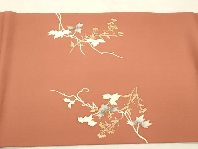 平和屋着物●塩瀬 九寸開き名古屋帯 作家物 草花文 金彩 三越扱い 正絹 逸品 CABN3687dy