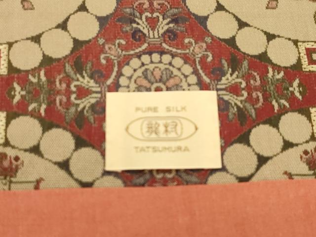 平和屋着物●龍村美術織物 全通柄九寸開き名古屋帯 獅子狩文錦 金糸 正絹 逸品 CABN3693dy