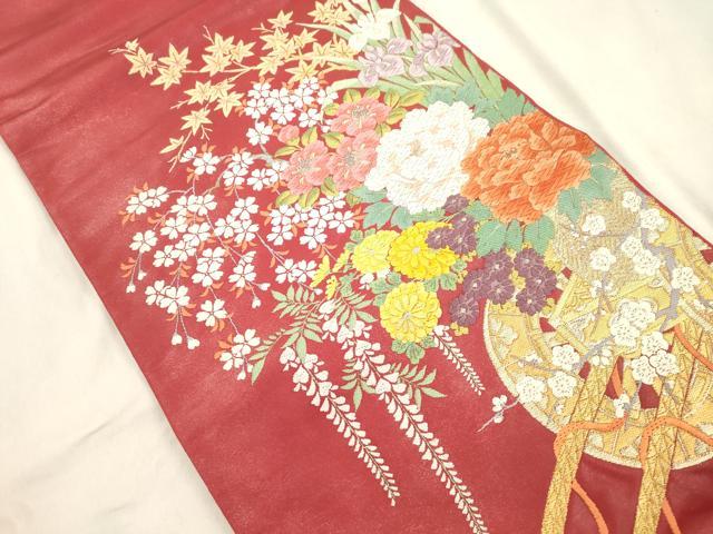 平和屋着物●太鼓柄 本袋帯 唐織 桃山花車文 金糸 上代43万 証紙付き 正絹 逸品 CABN3698dy