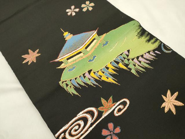 平和屋着物●龍村平蔵製 六通柄 本袋帯 一亨錦 風景文 金銀糸 正絹 逸品 CABN3702dy