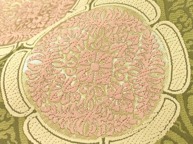 平和屋着物●六通柄袋帯 唐織 漢方染 花絵皿文 金糸 正絹 逸品 CABN3730dy
