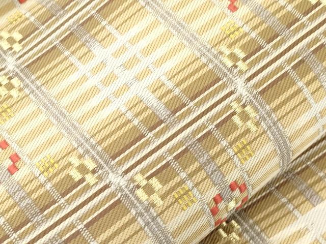 平和屋着物●両面 六通柄袋帯 紹紦花織 幾何学文 金糸 正絹 逸品 CABN3733dy