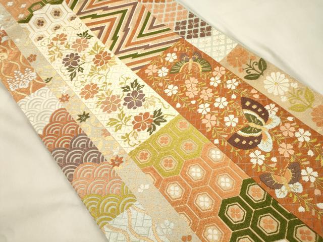 平和屋着物●西陣 河合美術織物謹製 六通柄袋帯 唐織 花蝶文 金糸 正絹 逸品 CABN3747dy