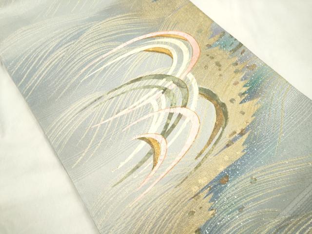 平和屋着物●太鼓柄袋帯 幾何学文 黄金繭 金彩 正絹 逸品 CABN3876dy