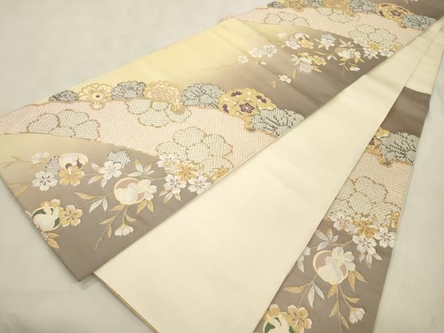 平和屋着物●六通柄袋帯 唐織 雪輪兎花文 金糸 正絹 逸品 CABN3928dy