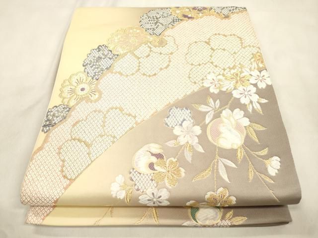 平和屋着物●六通柄袋帯 唐織 雪輪兎花文 金糸 正絹 逸品 CABN3928dy
