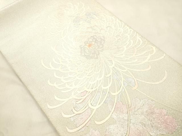 平和屋着物●綴れ 太鼓柄袋帯 刺繍 乱菊 銀彩 正絹 逸品 CABN3930dy