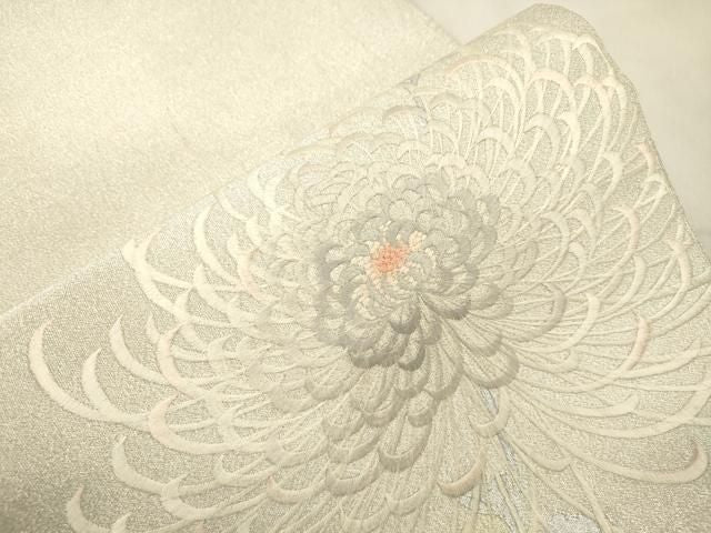 平和屋着物●綴れ 太鼓柄袋帯 刺繍 乱菊 銀彩 正絹 逸品 CABN3930dy