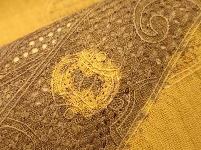 平和屋着物●中国三大刺繍 スワトウ刺繍 総刺繍 太鼓柄袋帯 絞り 紬地 草花文 正絹 逸品 CABN3933dy