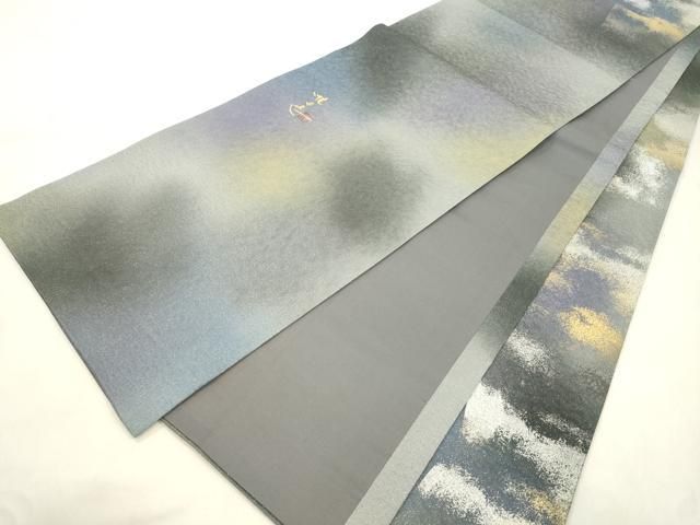 平和屋着物●日展作家 山本唯与志 レリーフ染 全通柄袋帯 霞文 金通し地 正絹 逸品 CABN3934dy