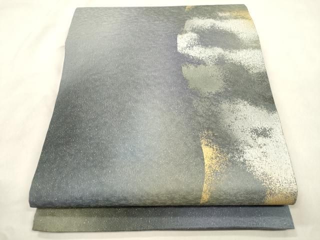 平和屋着物●日展作家 山本唯与志 レリーフ染 全通柄袋帯 霞文 金通し地 正絹 逸品 CABN3934dy