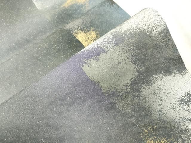 平和屋着物●日展作家 山本唯与志 レリーフ染 全通柄袋帯 霞文 金通し地 正絹 逸品 CABN3934dy