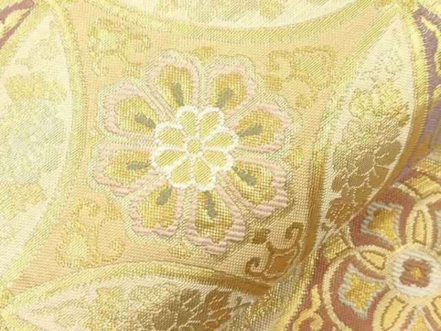 平和屋着物●両面 六通柄袋帯 紹巴 七宝花文 金糸 正絹 逸品 CABN3959dy