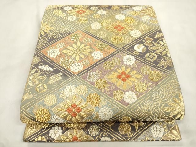 平和屋着物●唐織・西陣の老舗・名門・藤原織物 六通柄袋帯 唐織 菱花文 金糸 正絹 逸品 CABN3960dy