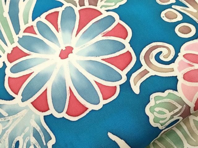 平和屋着物●九寸名古屋帯 ろうけつ染め 草花文 正絹 逸品 CABN3991dy