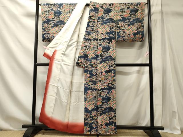 平和屋着物■上質な小紋 草華青海波 暈し染め 鬼しぼ縮緬 正絹 逸品 未使用 CABN4403oy