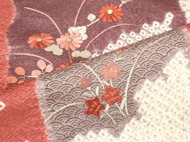 平和屋着物■訪問着 刺繍 絞り 色紙重ね草花文 金彩 正絹 逸品 CABN4408oy