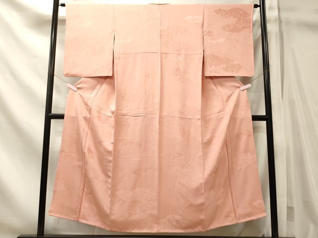 平和屋着物■上質な色無地 雲取り吉祥地紋 珊瑚色 正絹 逸品 CABN4474oy