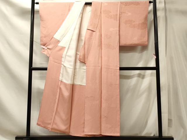 平和屋着物■上質な色無地 雲取り吉祥地紋 珊瑚色 正絹 逸品 CABN4474oy