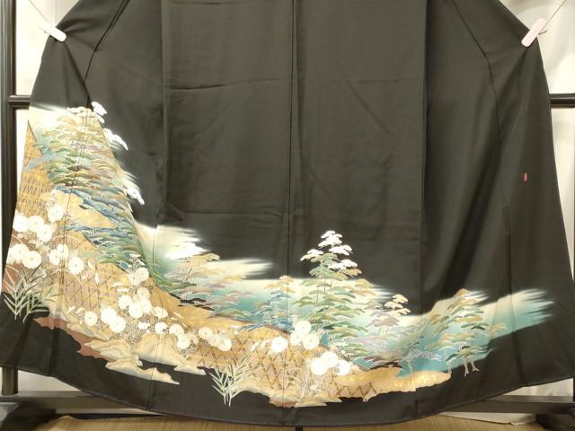 平和屋着物■豪華黒留袖 作家物 駒刺繍 籬花松文 暈し染め 金彩 正絹 逸品 CABN4479oy