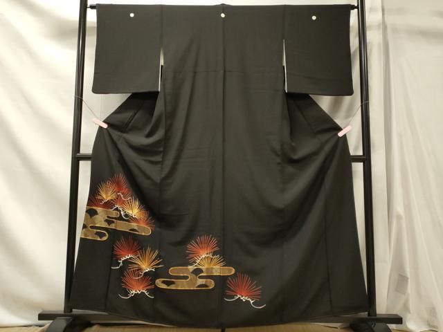平和屋着物■豪華黒留袖 駒刺繍 松葉文 金糸 正絹 逸品 CABN4514oy