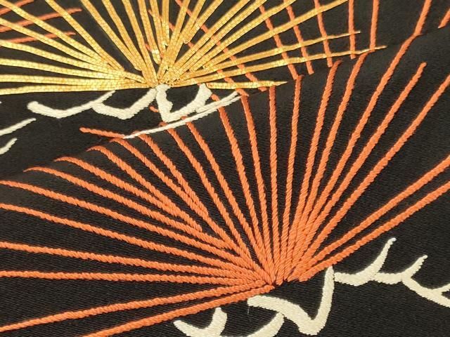 平和屋着物■豪華黒留袖 駒刺繍 松葉文 金糸 正絹 逸品 CABN4514oy