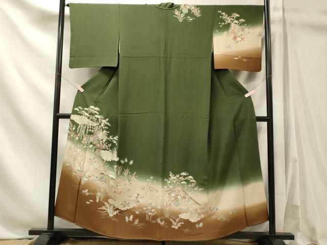 平和屋着物■訪問着 流水草花文 暈し染め 正絹 逸品 CABN4525oy