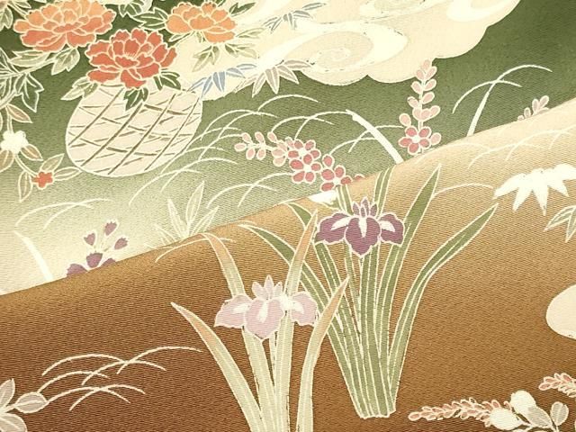 平和屋着物■訪問着 流水草花文 暈し染め 正絹 逸品 CABN4525oy