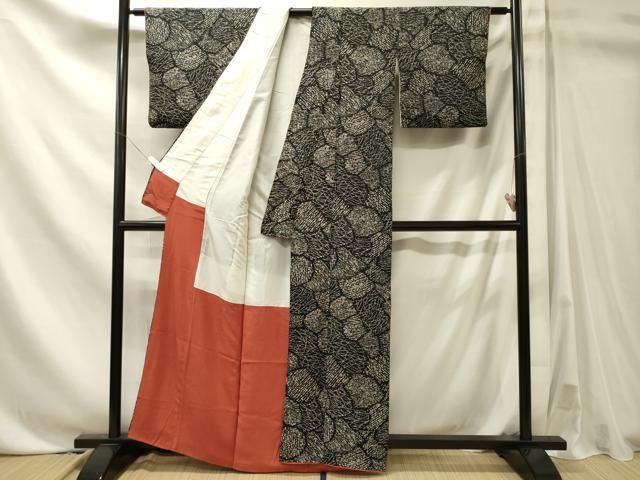 平和屋着物■上質な小紋 幾何学文 黒地 正絹 逸品 CABN4529oy