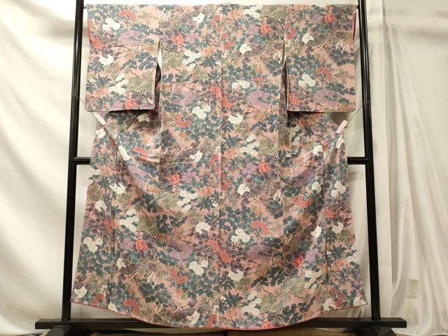 平和屋着物■上質な小紋 枝花文 鬼しぼ縮緬 正絹 逸品 CABN4543oy