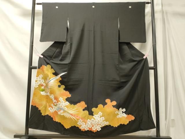 平和屋着物■豪華黒留袖 駒刺繍 尾長鳥花文 暈し染め 金彩 正絹 逸品 CABN4554oy
