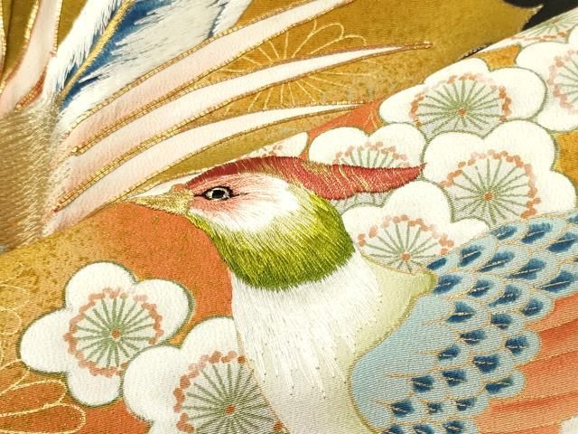 平和屋着物■豪華黒留袖 駒刺繍 尾長鳥花文 暈し染め 金彩 正絹 逸品 CABN4554oy