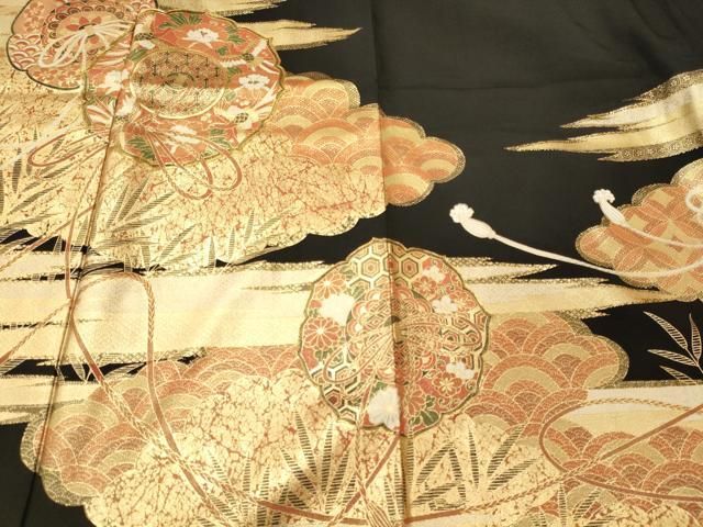 平和屋着物■豪華黒留袖 駒刺繍 萬寿染 鏡裏花文 金彩 正絹 逸品 CABN4555oy