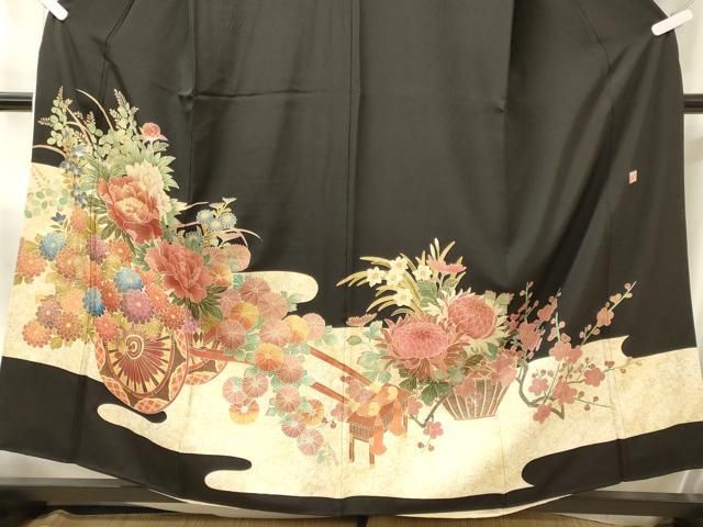 平和屋着物■豪華黒留袖 作家物 刺繍 花車文 金彩 正絹 逸品 CABN4557oy