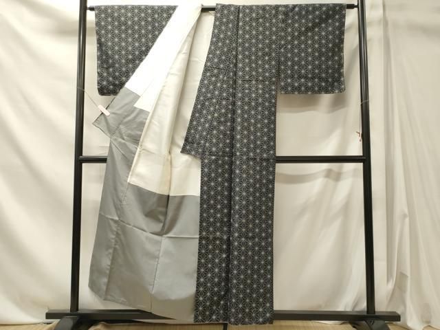 平和屋着物■上質な紬 麻の葉文様 正絹 逸品 CABN4567oy