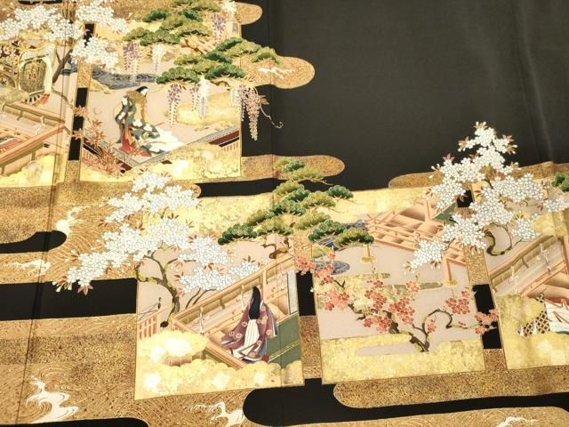 平和屋着物■豪華黒留袖 作家物 駒刺繍 源氏物語図文 金彩 やまと誂製 正絹 逸品 CABN4578oy