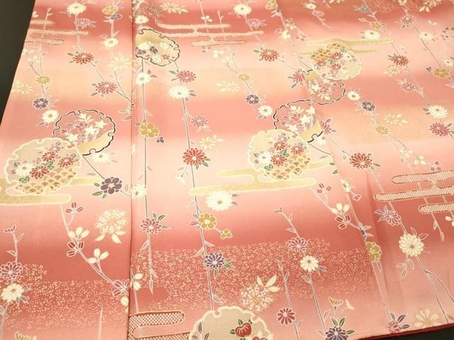 平和屋着物■上質な小紋 雪輪枝花文 暈し染め 金彩 正絹 逸品 未使用 CABN4586oy