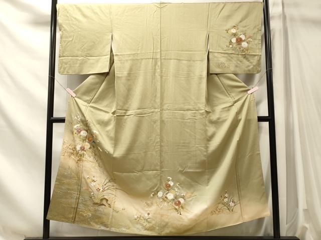 平和屋着物■訪問着 駒刺繍 立波枝花文 暈し染め 金銀彩 正絹 逸品 CABN4588oy