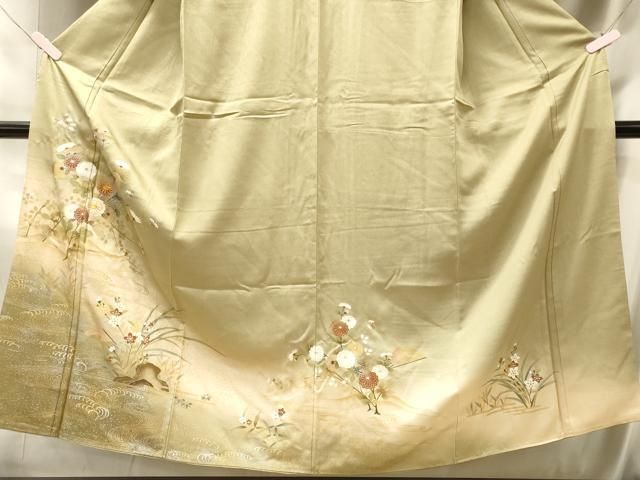 平和屋着物■訪問着 駒刺繍 立波枝花文 暈し染め 金銀彩 正絹 逸品 CABN4588oy