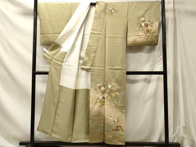 平和屋着物■訪問着 駒刺繍 立波枝花文 暈し染め 金銀彩 正絹 逸品 CABN4588oy