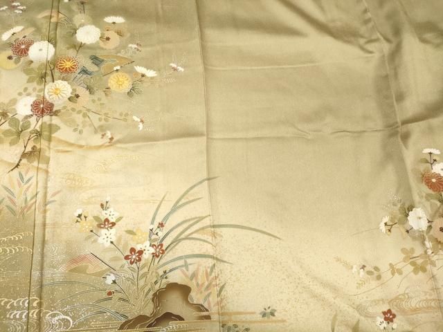 平和屋着物■訪問着 駒刺繍 立波枝花文 暈し染め 金銀彩 正絹 逸品 CABN4588oy