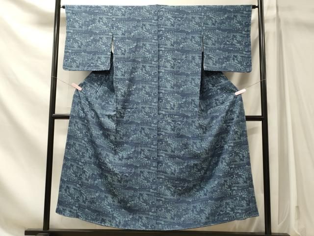 平和屋着物■上質な小紋 型染め 風景飛鶴草花文 正絹 逸品 未使用 CABN4615oy