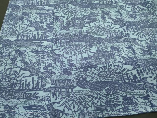 平和屋着物■上質な小紋 型染め 風景飛鶴草花文 正絹 逸品 未使用 CABN4615oy