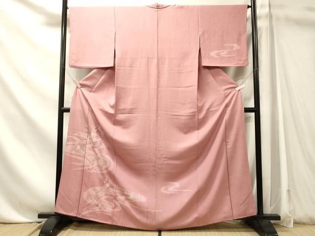平和屋着物■訪問着 江戸小紋 刺繍 流線花文 万筋 紅梅色×虹色 金彩 正絹 逸品 CABN4627oy