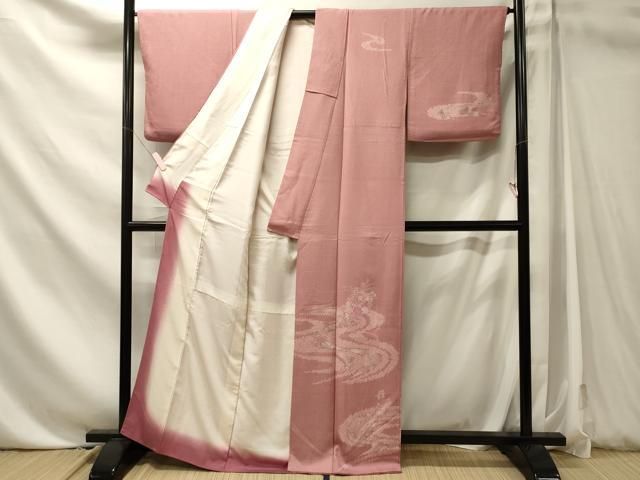 平和屋着物■訪問着 江戸小紋 刺繍 流線花文 万筋 紅梅色×虹色 金彩 正絹 逸品 CABN4627oy