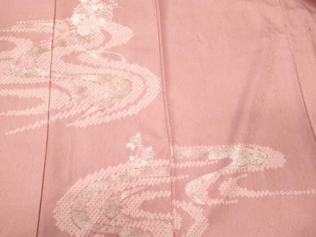 平和屋着物■訪問着 江戸小紋 刺繍 流線花文 万筋 紅梅色×虹色 金彩 正絹 逸品 CABN4627oy