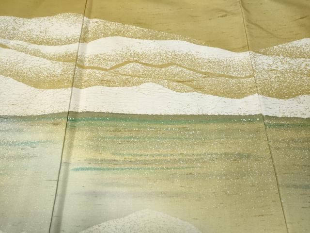平和屋着物●石川県指定無形文化財 牛首紬 白山工房 手織り 京友禅 村田道宣 訪問着 遠山文 正絹 逸品 CABN4834ut