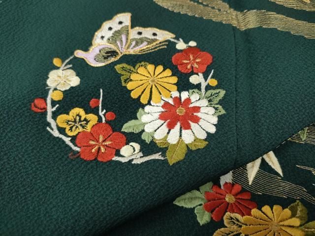 平和屋着物●豪華振袖 総刺繍 駒刺繍 流水花蝶文 正絹 逸品 CABN4859ut